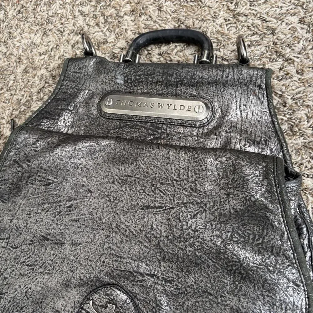 Thomas Wylde Leather Skull Metallic Pebble Leather Grunge Hand Bag